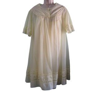 Vintage Shadowline Peignoir Set Light Yellow Embroidered  Missing Buttons M Ligh